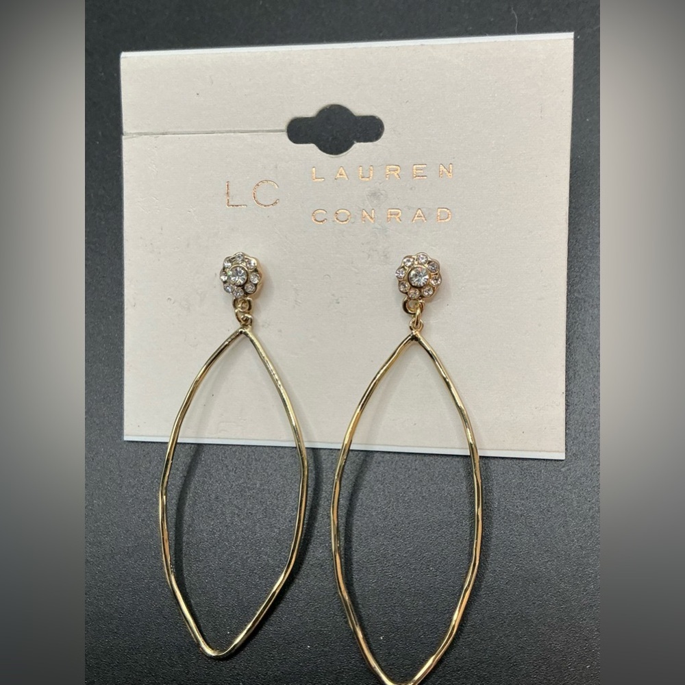 LAUREN CONRAD GOLDTONE RHINESTONE LARGE
DROP EARRINGS NWT